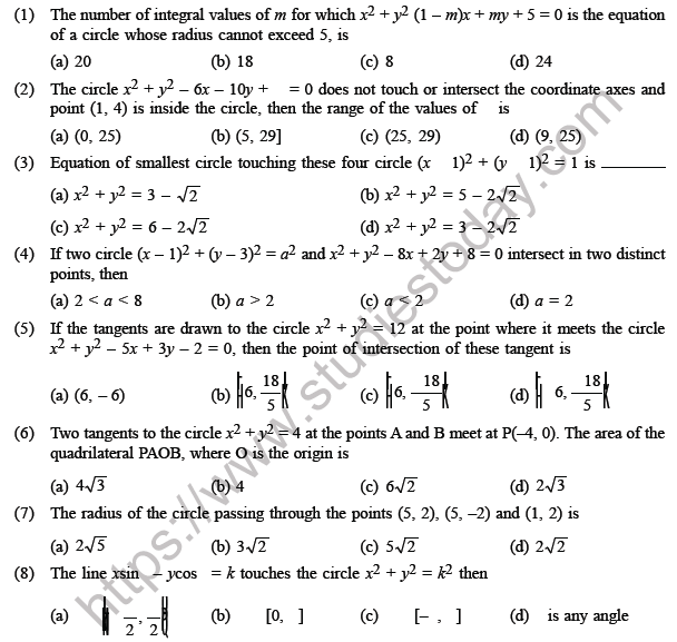 JEE Mathematics Circle And Conic Section MCQs Set A, Multiple Choice ...